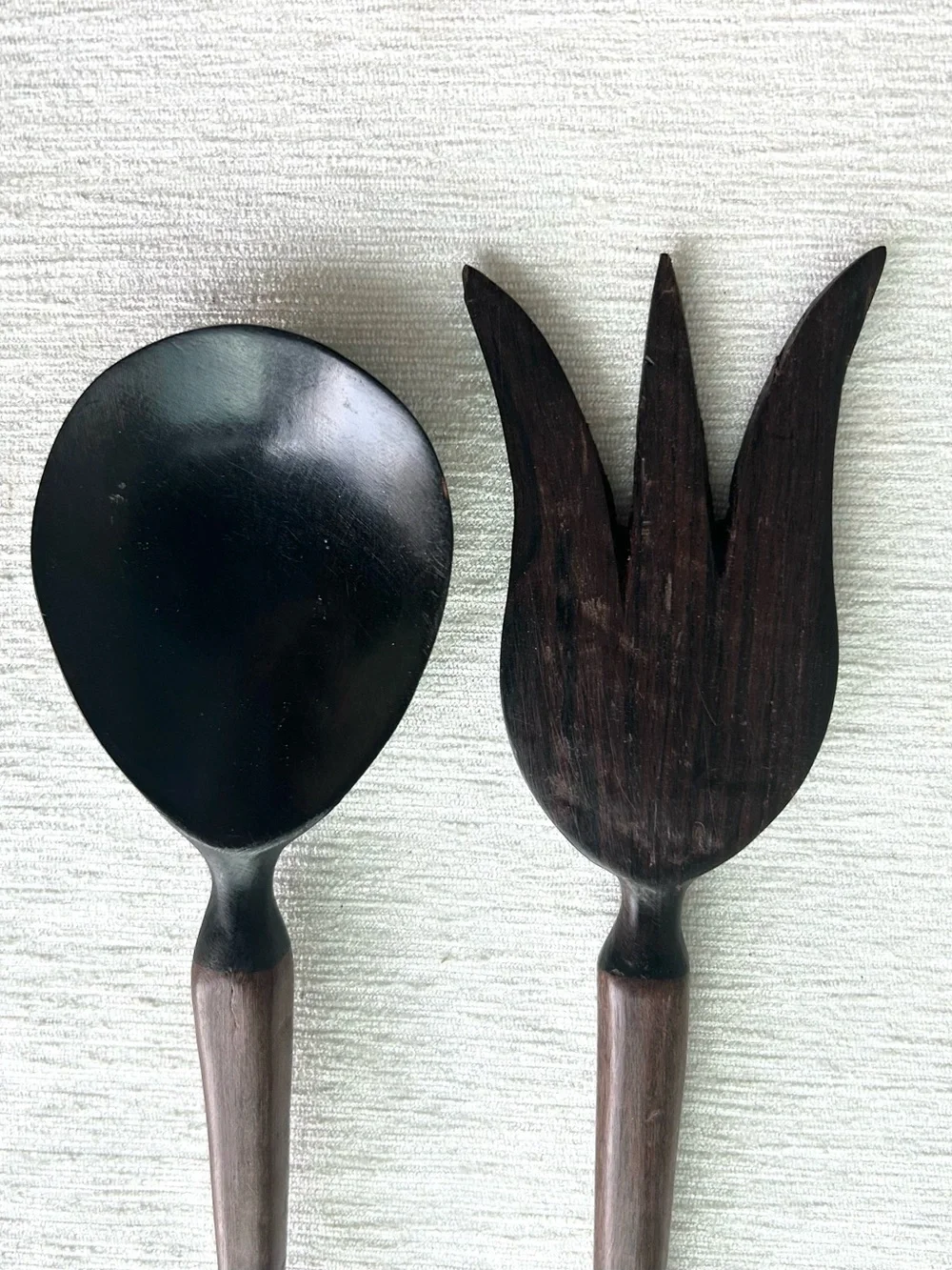 HANDCRAFTED exotic hard wood (ebony/rosewood) salad server set african ⭐️NEW⭐️